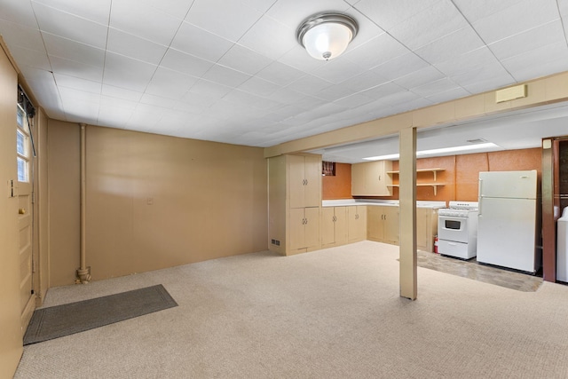 4251 Quincy St NE, Columbia Heights, MN 55421 - below grade area featuring freestanding refrigerator and carpet floors