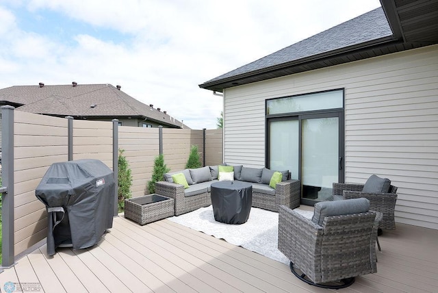 4703 Woodhaven St S, Fargo, ND 58104 - wooden terrace featuring an outdoor living space and a grill