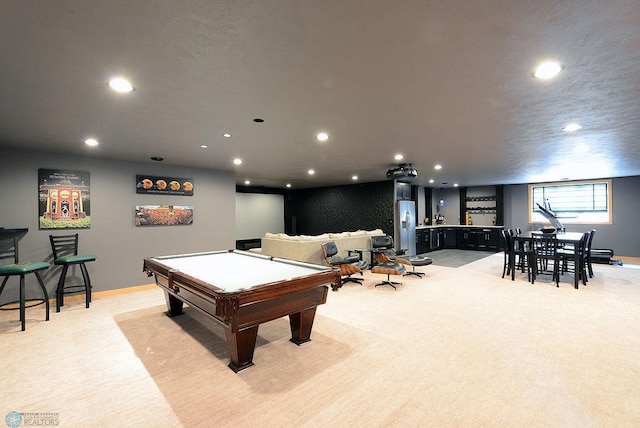 4703 Woodhaven St S, Fargo, ND 58104 - rec room featuring recessed lighting, billiards, light colored carpet, and a community bar
