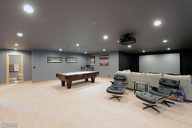 4703 Woodhaven St S, Fargo, ND 58104 - home theater room with light colored carpet, recessed lighting, and billiards table