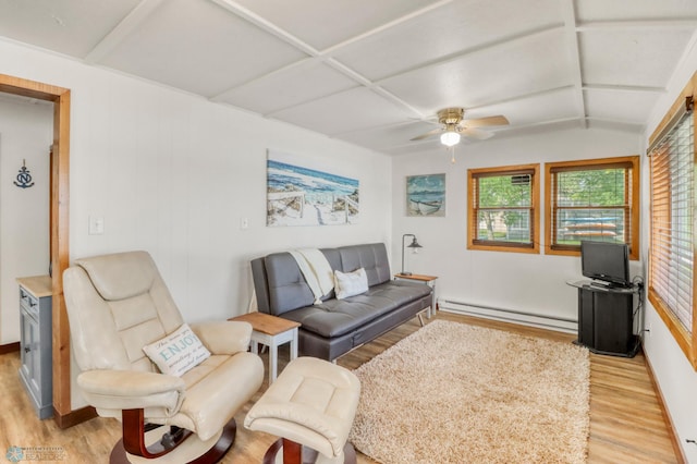 27096 Little Floyd Lake Rd Unit 8, Detroit Twp, MN 56501 - living room with a baseboard radiator, light wood-type flooring, and ceiling fan