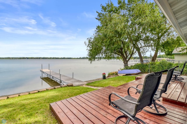 27096 Little Floyd Lake Rd Unit 8, Detroit Twp, MN 56501 - wooden deck featuring a boat dock, a water view, and a yard
