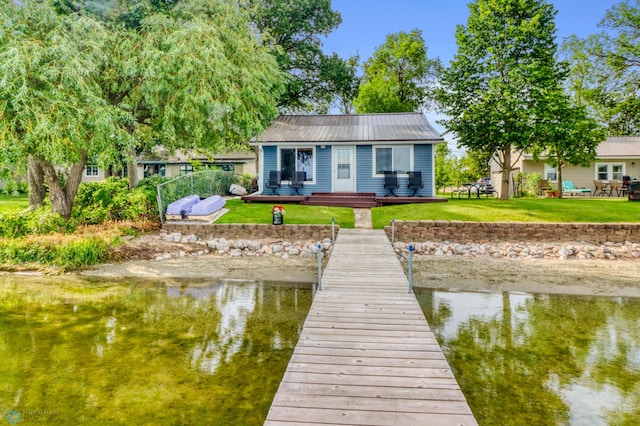 27096 Little Floyd Lake Rd Unit 8, Detroit Twp, MN 56501 - dock area with a deck with water view and a lawn