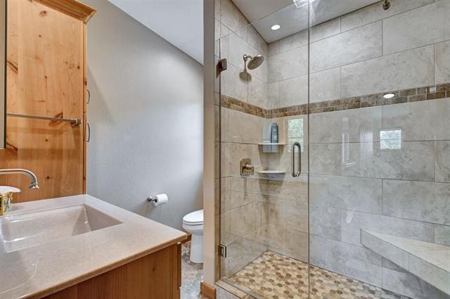12207 Railroad Rd, Lake Nebagamon, WI 54849 - full bathroom featuring vanity and a stall shower