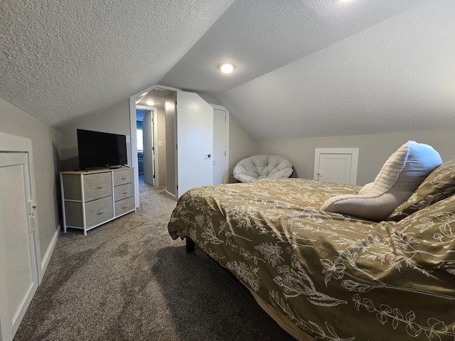 818 Kenwood St, Alexandria, MN 56308 - carpeted bedroom featuring vaulted ceiling and a textured ceiling