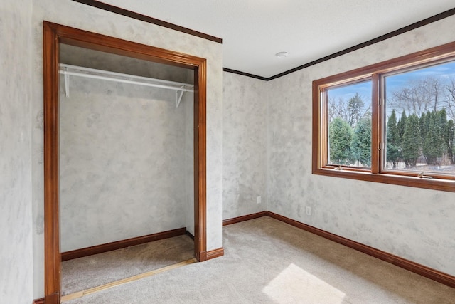 11228 River Rd, Champlin, MN 55316 - unfurnished bedroom featuring carpet flooring, a closet, and ornamental molding
