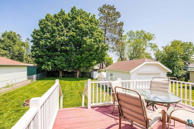 1718 Dunedin Ave, Duluth, MN 55803 - wooden terrace with an outdoor structure, outdoor dining area, and a garage