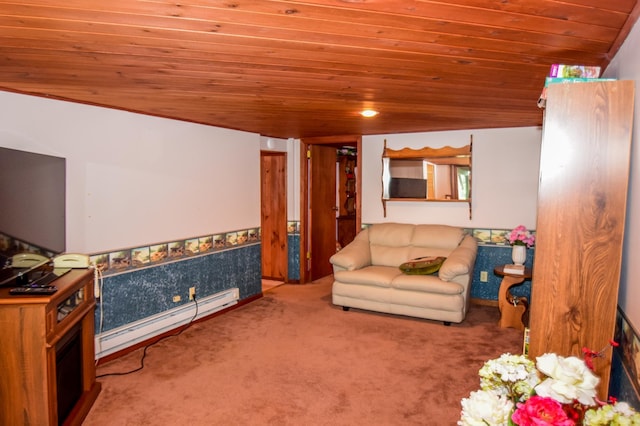 31879 US-71, Park Rapids, MN 56470 - living room featuring wood ceiling, baseboard heating, and carpet floors