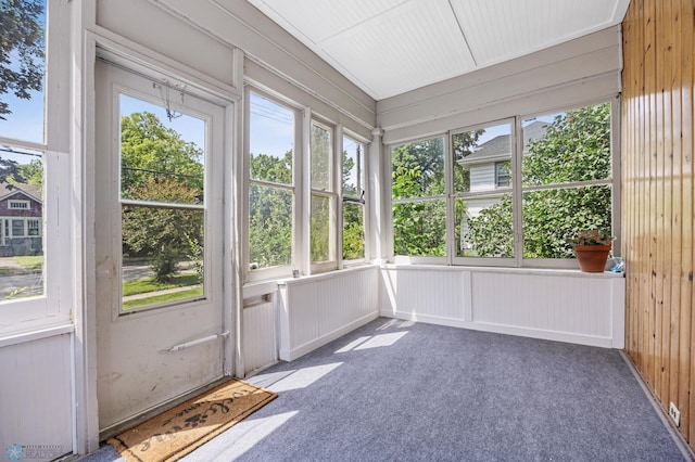 1035 University Dr N, Fargo, ND 58102 - unfurnished sunroom with carpet floors and wood walls