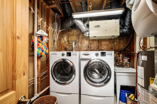 2520 Florida Ave N, Golden Valley, MN 55427 - washroom featuring water heater and washing machine and dryer