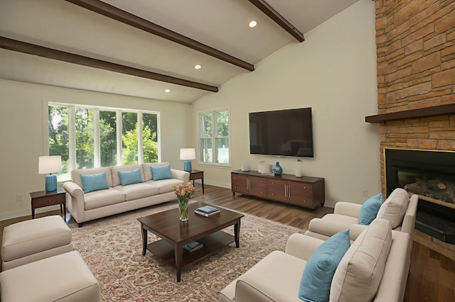 405 River St SW, Chatfield, MN 55923 - living area featuring wood finished floors, a fireplace, and recessed lighting