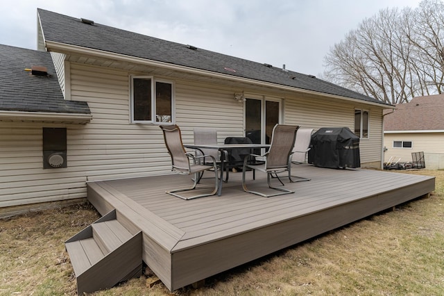3415 Lake St NW, Rochester, MN 55901 - wooden deck featuring area for grilling and outdoor dining area