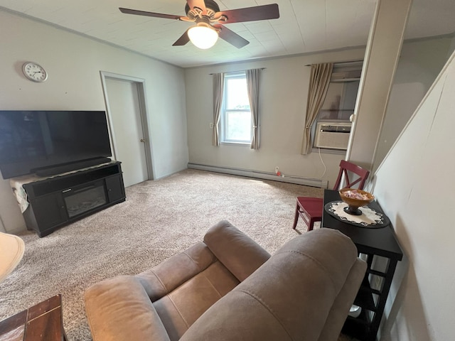 208 Benton St W, Cologne, MN 55322 - living room with carpet floors, ceiling fan, baseboard heating, and cooling unit