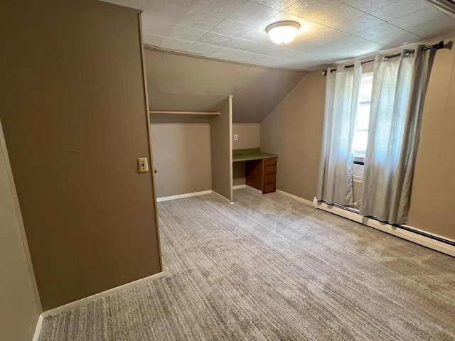 208 Benton St W, Cologne, MN 55322 - additional living space featuring carpet flooring, lofted ceiling, and a baseboard radiator