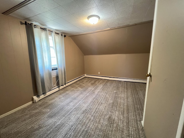 208 Benton St W, Cologne, MN 55322 - additional living space with carpet flooring, a baseboard heating unit, and lofted ceiling