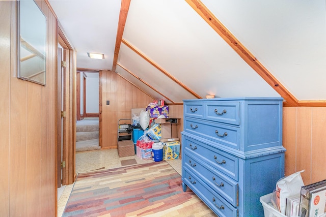 41793 Kilkenny Rd, Kilkenny, MN 56052 - bonus room with lofted ceiling, wood walls, and light carpet