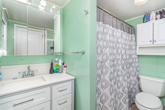 41793 Kilkenny Rd, Kilkenny, MN 56052 - bathroom with crown molding, vanity, and curtained shower