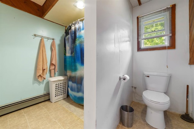 4043 Rehbein Rd, Duluth, MN 55803 - full bathroom featuring a baseboard heating unit and a shower with shower curtain