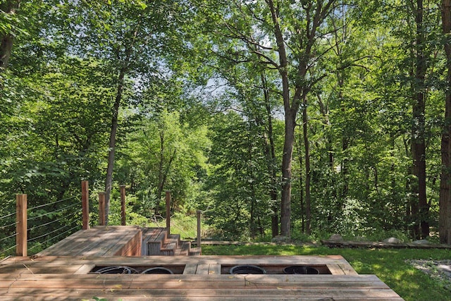 4116 River Run, Savage, MN 55378 - wooden terrace featuring a wooded view