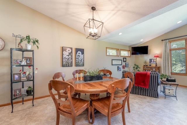 2045 Roberta Dr, North Mankato, MN 56003 - dining room featuring lofted ceiling, a chandelier, and recessed lighting