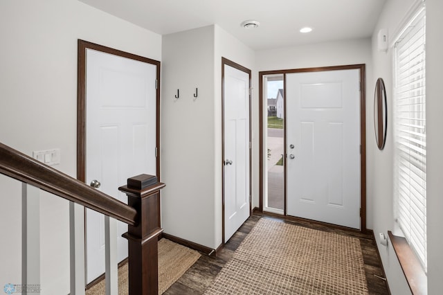 1592 69th Ave S, Fargo, ND 58104 - entryway featuring dark wood-type flooring, recessed lighting, and stairway