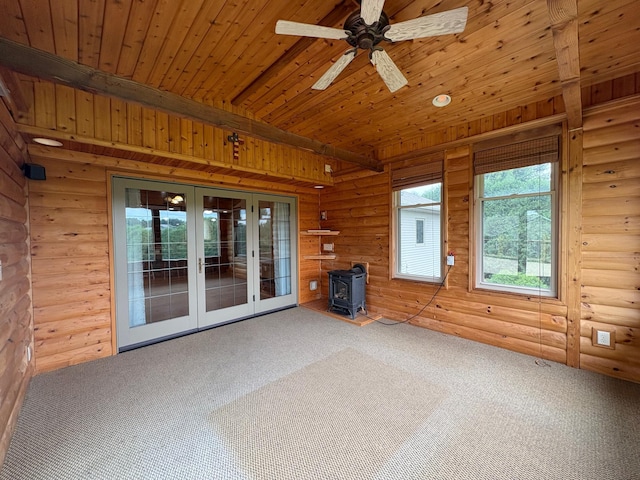 53030 254th Ave, Plainview Twp, MN 55964 - unfurnished sunroom with a wood stove and french doors