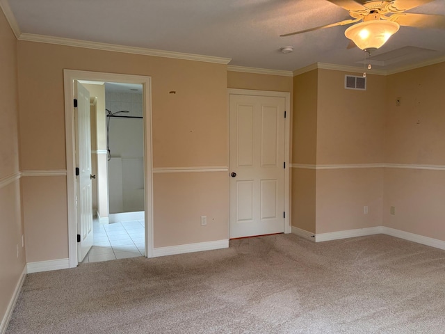 53030 254th Ave, Plainview Twp, MN 55964 - unfurnished bedroom with light carpet, ornamental molding, and a ceiling fan