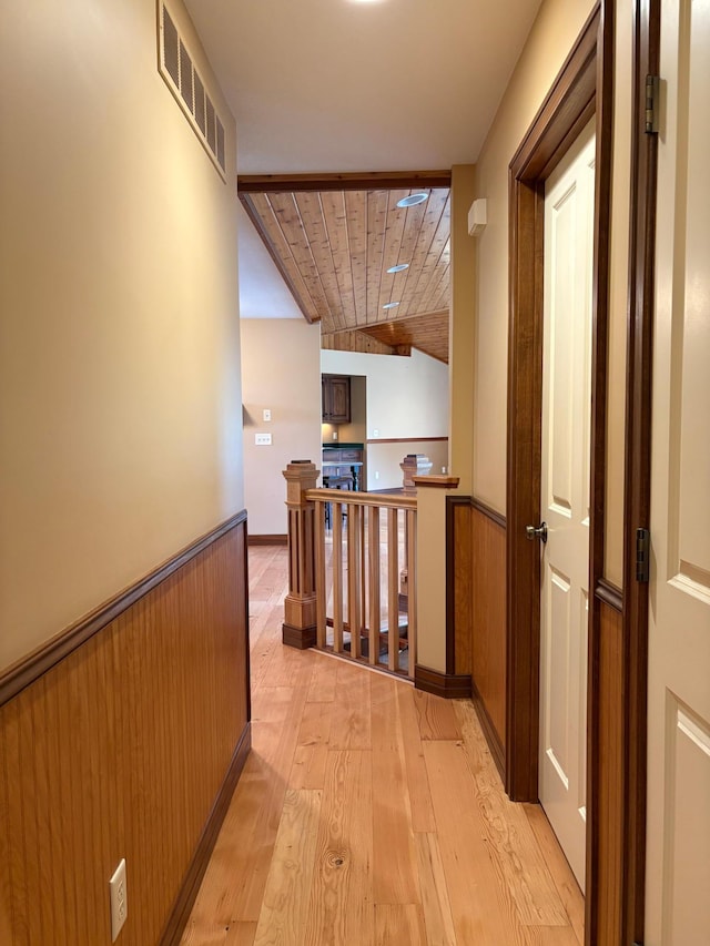 53030 254th Ave, Plainview Twp, MN 55964 - corridor with light wood finished floors, wainscoting, and vaulted ceiling