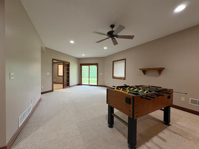 53030 254th Ave, Plainview Twp, MN 55964 - recreation room featuring light carpet, recessed lighting, and a ceiling fan
