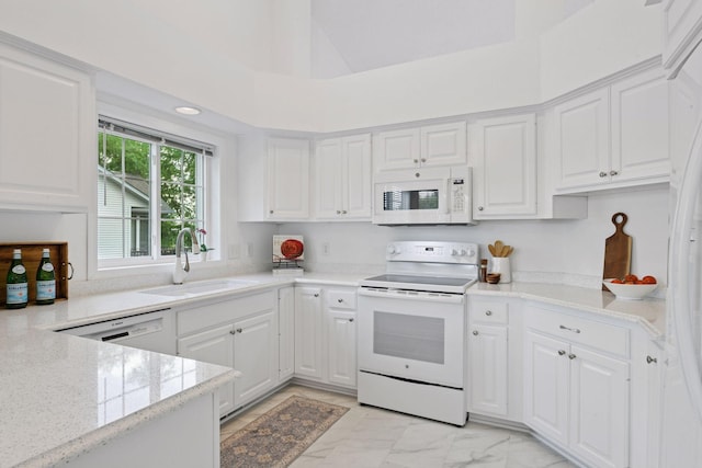 3725 Archer Ln N, Plymouth, MN 55446 - kitchen featuring white appliances, white cabinets, and light marble finish floors