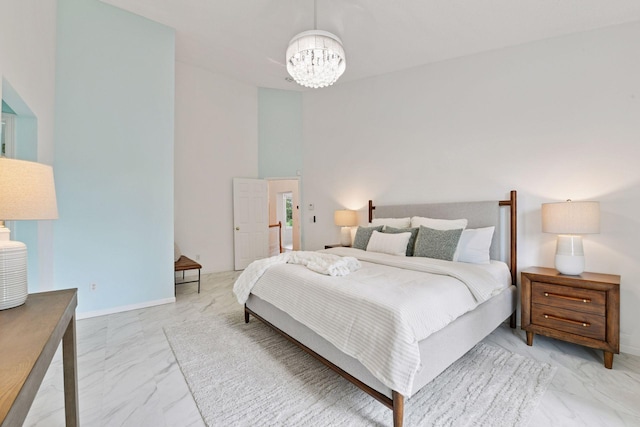 3725 Archer Ln N, Plymouth, MN 55446 - bedroom featuring light marble finish floors and a chandelier