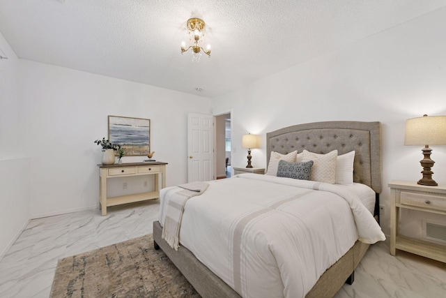 3725 Archer Ln N, Plymouth, MN 55446 - bedroom featuring light marble finish floors, a chandelier, and a textured ceiling