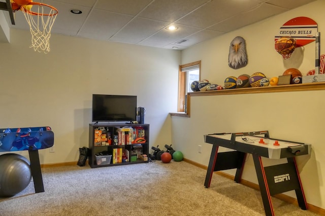 20730 Glenbrook Ave N, Forest Lake, MN 55025 - rec room featuring carpet, a drop ceiling, and recessed lighting