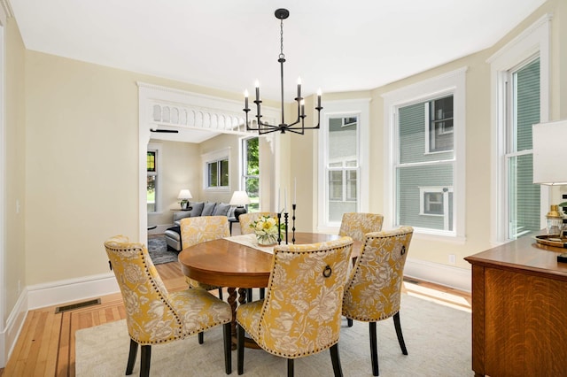 2636 Harriet Ave, Minneapolis, MN 55408 - dining area with light wood-type flooring and a chandelier