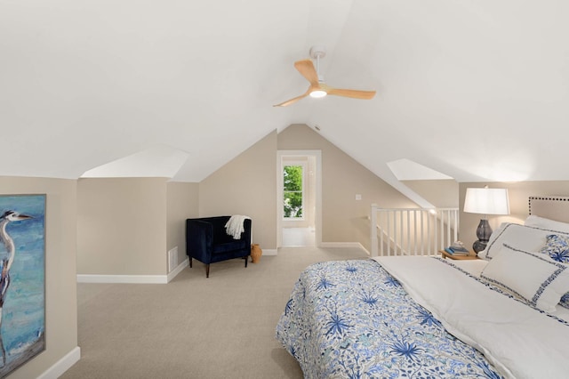 2636 Harriet Ave, Minneapolis, MN 55408 - bedroom featuring vaulted ceiling, a ceiling fan, and carpet flooring