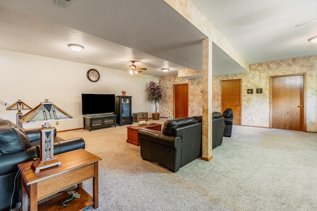 W5136 Hale Ct, Farmington Twp, WI 54636 - living area with ceiling fan, carpet floors, and a textured ceiling