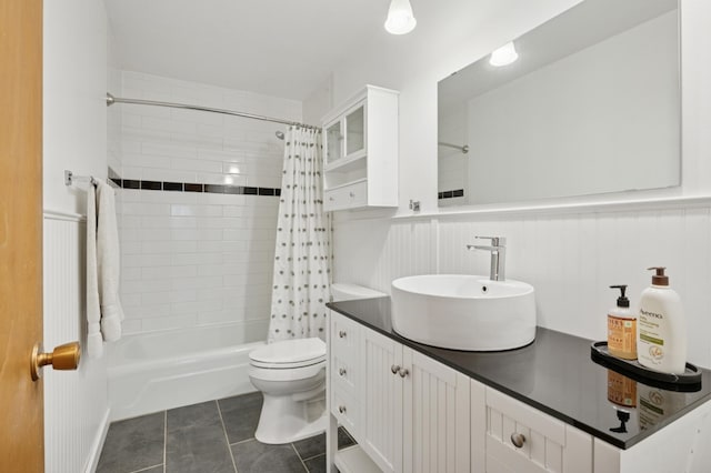5737 20th Ave S, Minneapolis, MN 55417 - full bath featuring vanity, shower / bath combination with curtain, tile patterned flooring, and a wainscoted wall