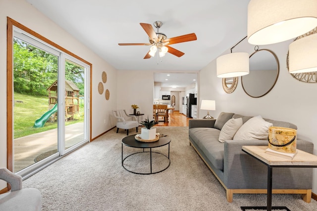 1762 Canyon Ln, New Brighton, MN 55112 - carpeted living room with a ceiling fan and recessed lighting