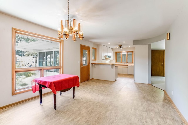 3330 Belden Dr NE, Saint Anthony, MN 55418 - dining area with a chandelier, billiards table, light flooring, recessed lighting, and a ceiling fan