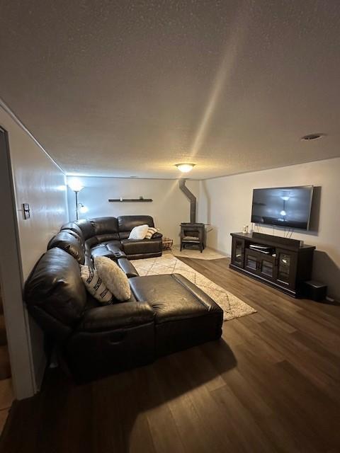 5025 Wilshire Blvd, Crystal, MN 55429 - living area featuring wood finished floors and a wood stove