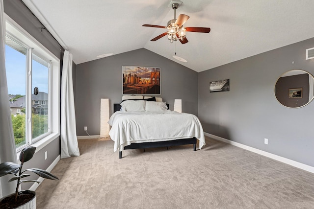 6287 Fountain Ln N, Maple Grove, MN 55311 - bedroom with vaulted ceiling, carpet floors, multiple windows, and ceiling fan