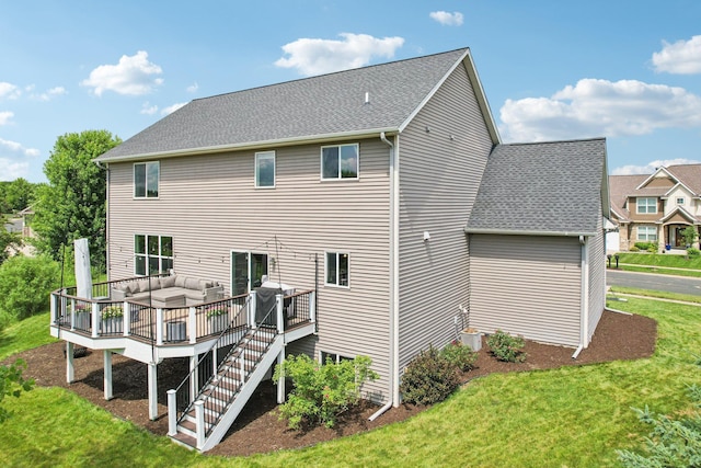 6287 Fountain Ln N, Maple Grove, MN 55311 - rear view of house featuring an outdoor hangout area, a wooden deck, and a lawn