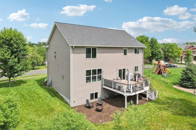 6287 Fountain Ln N, Maple Grove, MN 55311 - rear view of property featuring a deck, a lawn, and roof with shingles