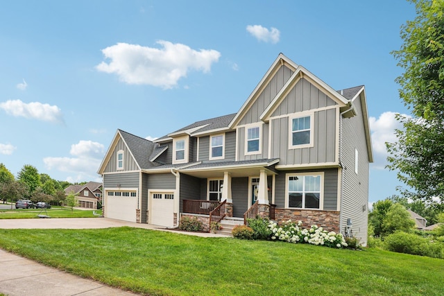 6287 Fountain Ln N, Maple Grove, MN 55311 - craftsman house featuring board and batten siding, a porch, concrete driveway, and a front yard