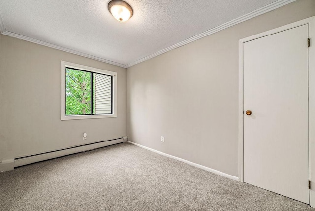 7248 72nd Ln N, Brooklyn Park, MN 55428 - carpeted empty room with a baseboard radiator, ornamental molding, and a textured ceiling