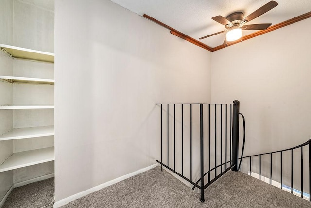 7248 72nd Ln N, Brooklyn Park, MN 55428 - stairs featuring ceiling fan, ornamental molding, and carpet floors