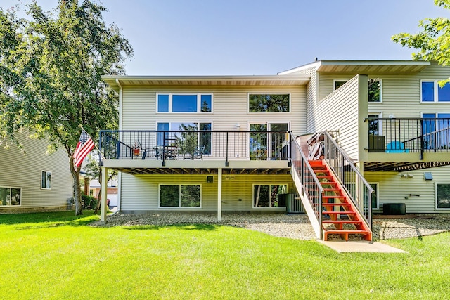 15126 Cimarron Way, Rosemount, MN 55068 - rear view of house featuring a wooden deck, a yard, and stairs