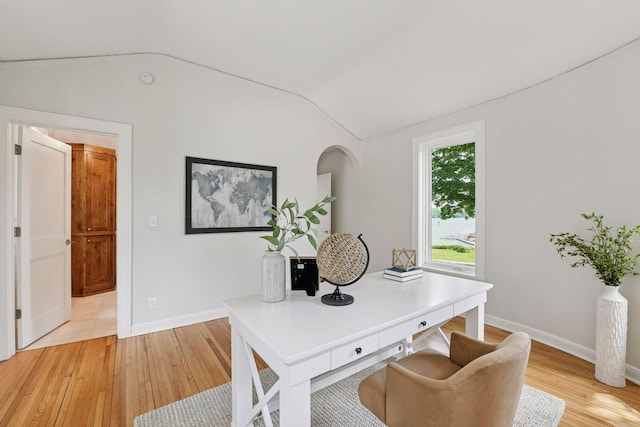 2462 Lafayette Rd, Minnetonka Beach, MN 55391 - home office featuring vaulted ceiling and light wood-type flooring