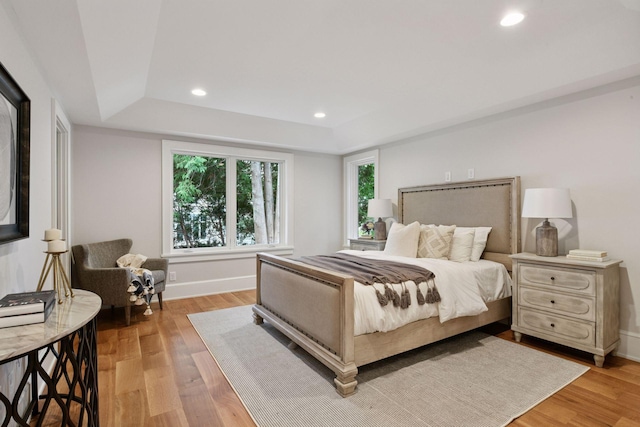 2462 Lafayette Rd, Minnetonka Beach, MN 55391 - bedroom featuring a raised ceiling, light wood finished floors, and recessed lighting