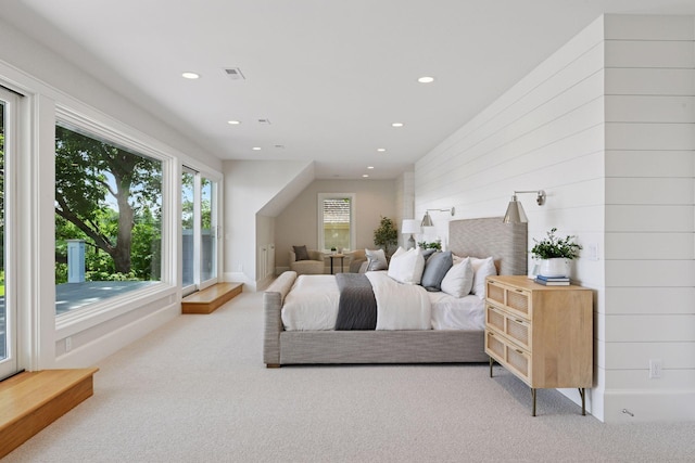 2462 Lafayette Rd, Minnetonka Beach, MN 55391 - carpeted bedroom featuring recessed lighting and wooden walls